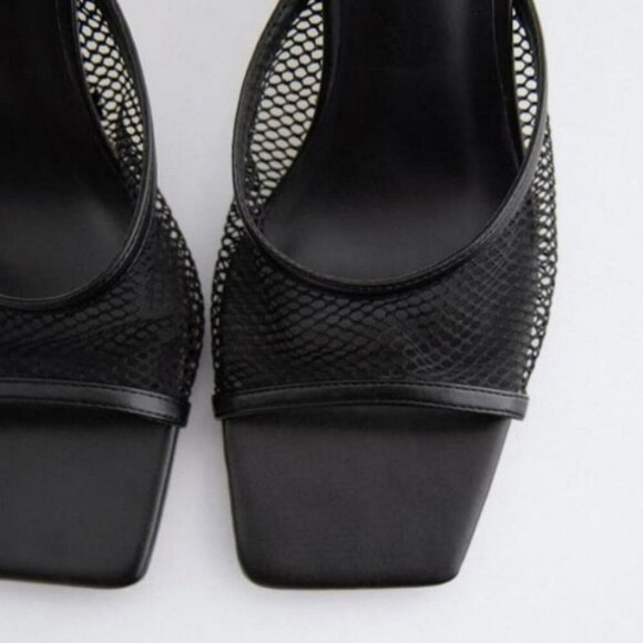 Zara Mesh Heeled Slides - Stylish Black Open-Toe Mules Size 42 - Picture 4 of 6